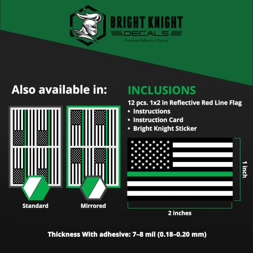 Image of Bright Knight Decals 2x1 inch Green Line Reflective American Flag Stickers 12pc | Standard American Flag Decals for Vehicles, Hard Hats, Trucks, and Motorcycles, USA Car Stickers, Patriotic Bumper Stickers
