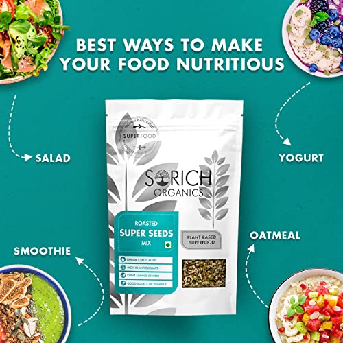 Image of Sorich Organics Roasted Super Seed Mix 400gm | Seed Mix for Eating | Mixed Seeds, Hair Growth | High Protein Healthy Snacks | Diet Food | Vegan | Gluten Free