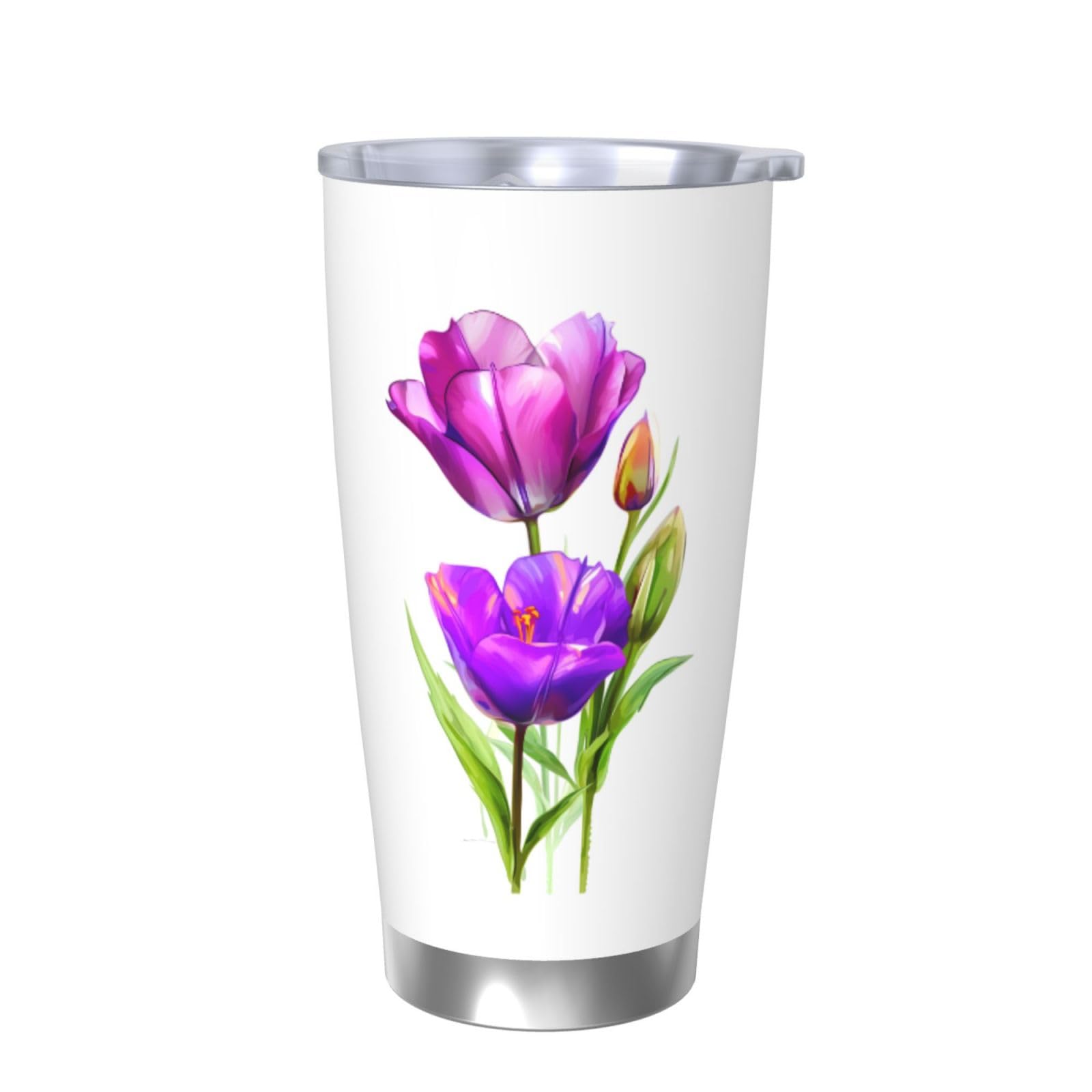 Gobelet tulipe violet isotherme en inox de 590 ml pour café de voyage et bureau