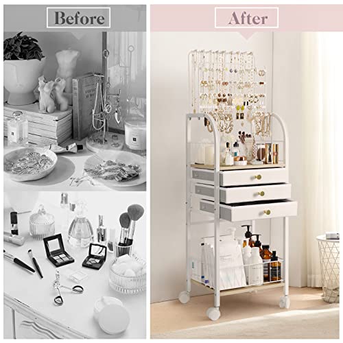 Keebofly Large Jewelry Organizer Stand with 3 Box Drawer - Necklace Organizer Earring Storage Armoire Holder with Display for Earring Necklace Ring Bracelet4