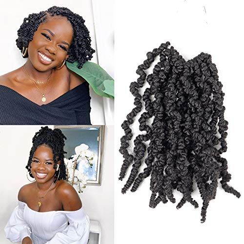 6 Packs Short Spring Twist Crochet Hair Ombre Bomb Bob Curly Spring Pre-twisted Braids Synthetic Fluffy Hair Extensions (6, 1B)