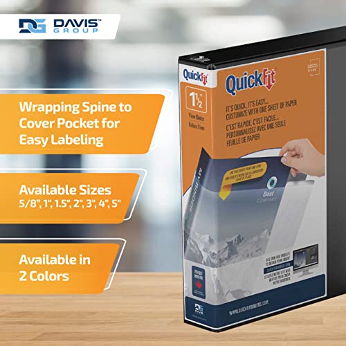 QuickFit View 3-Ring Binder, 1 1/2\" Angle D-Rings, 50% Recycled, Black (87021)
