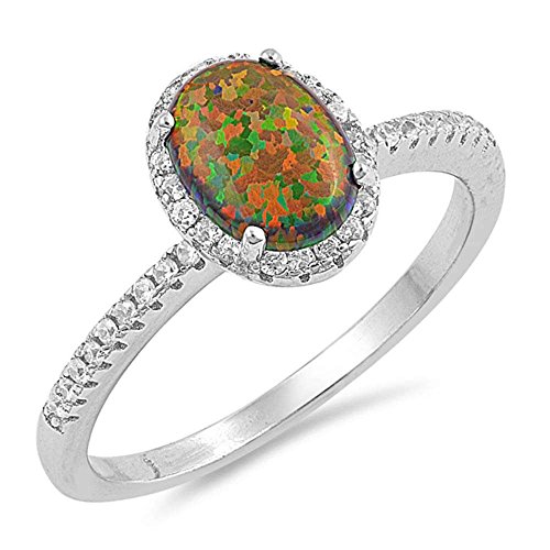 Oxford Diamond Co Sterling Silver Oval Lab Created Black Opal Halo Cubic Zirconia Ring Sizes 10