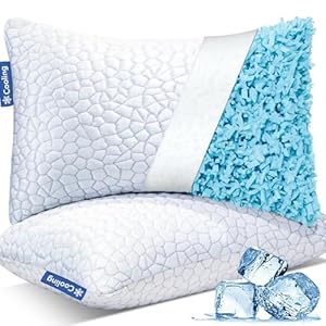 QUTOOL Cooling Pillows for Sleeping 2 Pack, Shredded Memory Foam Bed Pillows Queen Size Set of 2, Gel Pillow for Hot Sleepers Cool Pillow for Side Back and Stomach Sleepers, Cold Pillow, Supportive