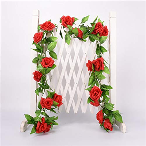 canjoyn 2 Pack 4.2 Feet/Piece Artificial Flower Vine Rattan Hanging Silk Rose Garland for Wedding Venue Backdrops Flower Walls Photo Background Bridal Showers, Baby Showers, and Event Decor (Red)