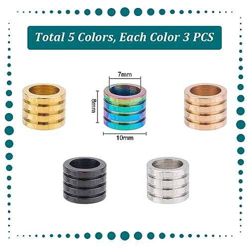 UNICRAFTALE 15pcs 5 Colors Column Spacer Beads, 7mm Hole, Stainless Steel, Grooved Tube, Large Hole - Image 3
