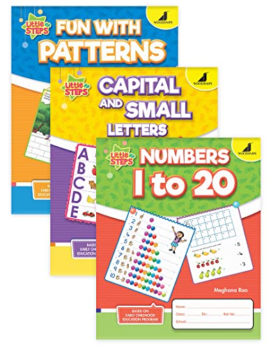 Image of Alphabets Capital and Small Letters Age 2 to 4 Years | Numbers 1 to 20, Pattern Writing Preschool Books| Woodsnipe Little Steps English, Maths Books for Nursery LKG | Combo of 3 Fun Workbook