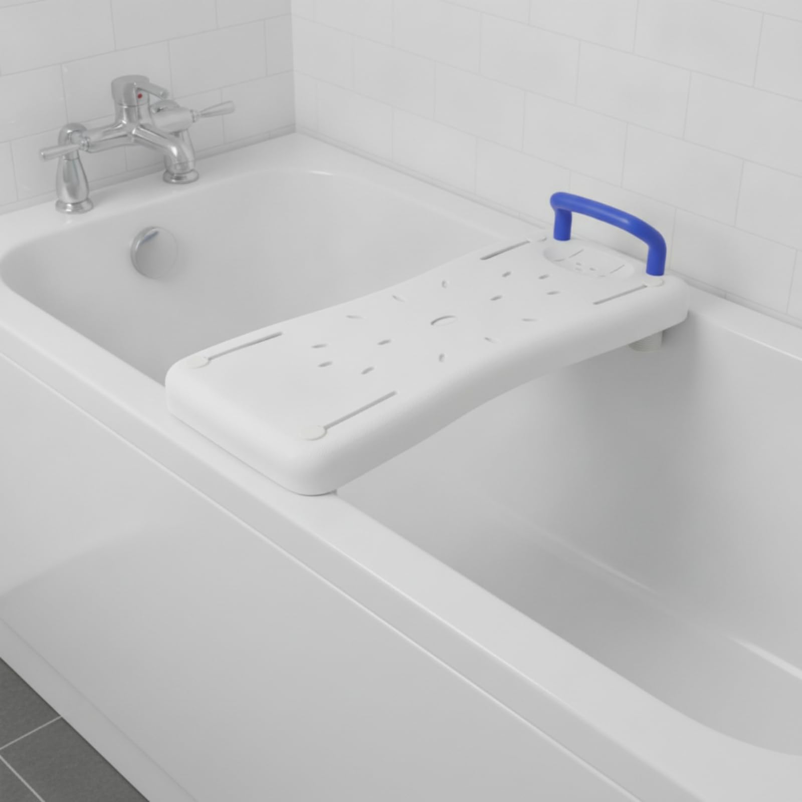 Asiento Bañera con Drenaje Antislizante Tab con Asa Ajustable Tabla Asiento Baño para Usuarios Mayores, Ancianos, Ducha, Blanco con Asa Roja, 70 31 9 Cm
