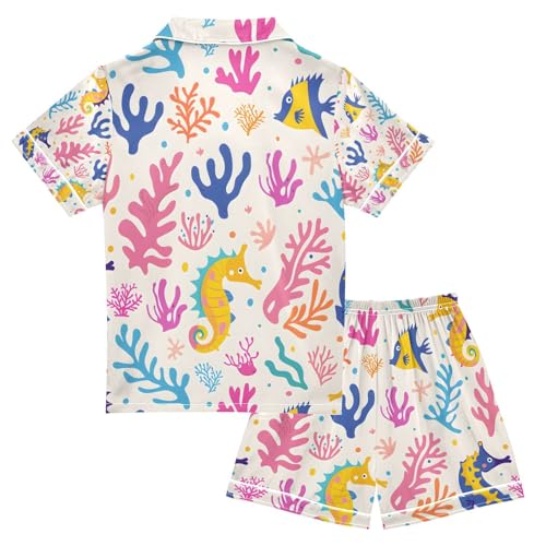 senya Colorful Funny Seahorses Satin Summer Pajama Sets Silk Short Sleeve Button Down Sleepwear2