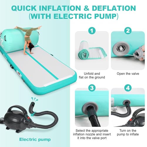 Tapis de gym gonflable vert de 4 mètres avec rouleau de tumbling robuste