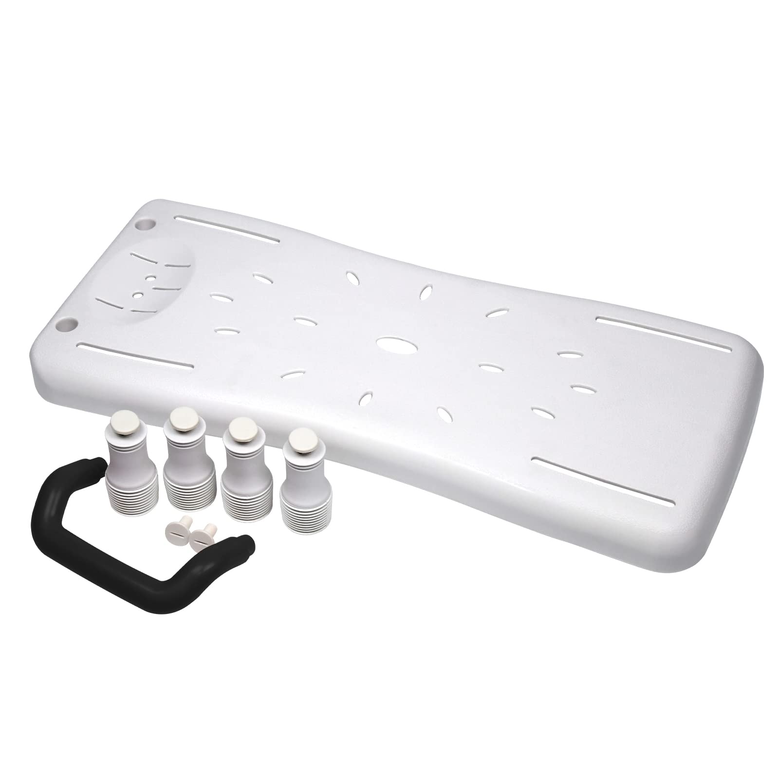 Siège de bain pour personnes âgées, planche de bain pour s'asseoir, 70 x 31 cm, réglable de 41 à 63 cm, pour baignoire, planche blanche, plastique PP, poignée noire, poignée jusqu'à 150