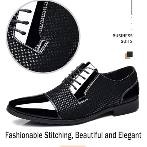 Men’s Patent Leather Splicing Lace Up Oxford Shoes Classic Round Toe Comfort Low Heel Dress Work Shoes for Business Office Daily Plus Size3