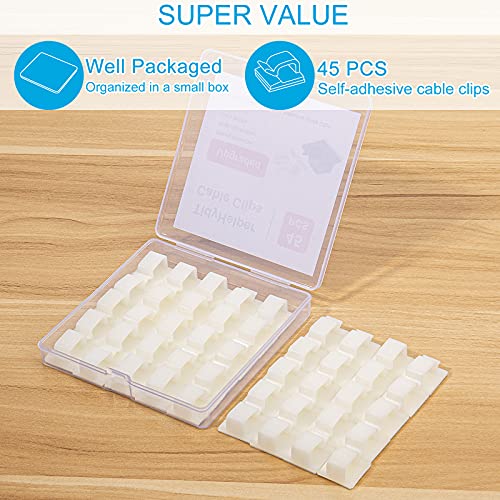 Adhesive Cable Clips White (Large, 45 PCS), Upgraded Wire Clips for Electric Wires, Cord Clips Adhesive Wire Holders for Cable Management Under Desk, Car, Extension Cord, Ethernet Cable, LED Lights