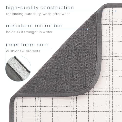 S&T INC. Dish Drying Mat XL, 18” x 24”, Absorbent Microfiber Kitchen Counter Mat, Dish Drying Pad for Dishes, Utensils, Pots and Pans, Extra Large, Stitched Plaid