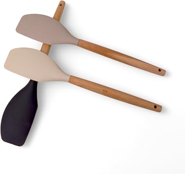 Deconox Bambu Saplı Silikon Dar Sıyırma Spatulası, Bambu Uzun Silikon Dar Spatula 27cm 3 Renk Seçenekli (TABA)