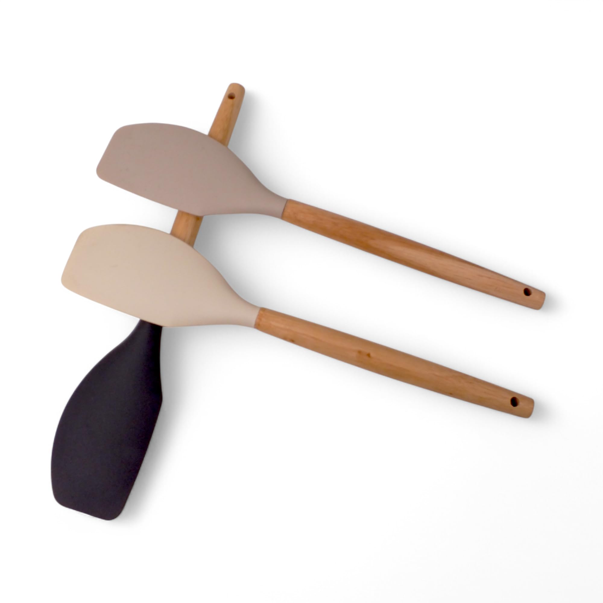 Deconox Bambu Saplı Silikon Dar Sıyırma Spatulası, Bambu Uzun Silikon Dar Spatula 27cm 3 Renk Seçenekli (KREM)
