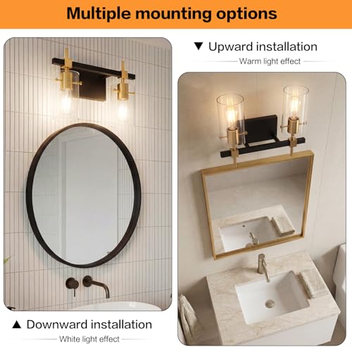 Image of SOLFART Vintage Vanity Light Fixtures Wall Light for Bathroom Over Mirror Light with Glass Shade Light Fixtures (2 Lights-Exclude Bulb)