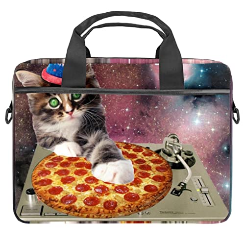 Sac à bandoulière ordinateur 13.3 pouces rembourré avec motif chat pizza pour une protection antichoc