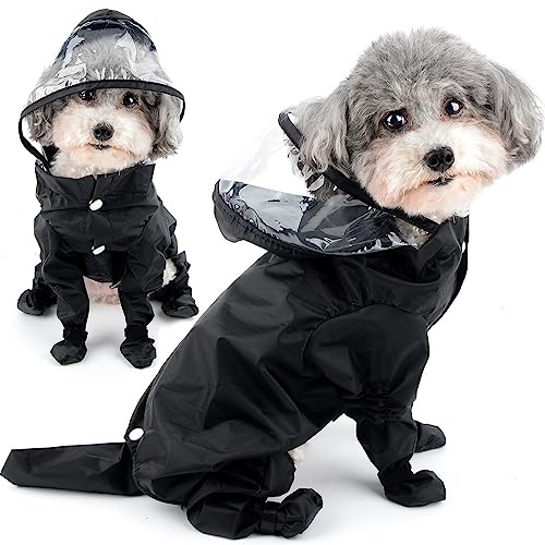 Zunea Waterproof Dog Raincoat with Legs for Small Dogs Puppy Hooded Rain Poncho Jumpsuit with Rain Boots Four-legged Slicker Rainwear with Hood Pet Rain Coat Rain Jacket Rain Gear Black M - Image 2