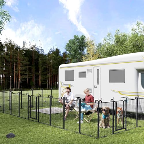 Image of Kfvigoho Dog Playpen Outdoor 24 Piece Panels Heavy Duty Dog Fence 47 inch | Anti-Rust with Doors Portable for RV Camping Yard, Total 54FT, 227 Sq.ft, Snowy Black