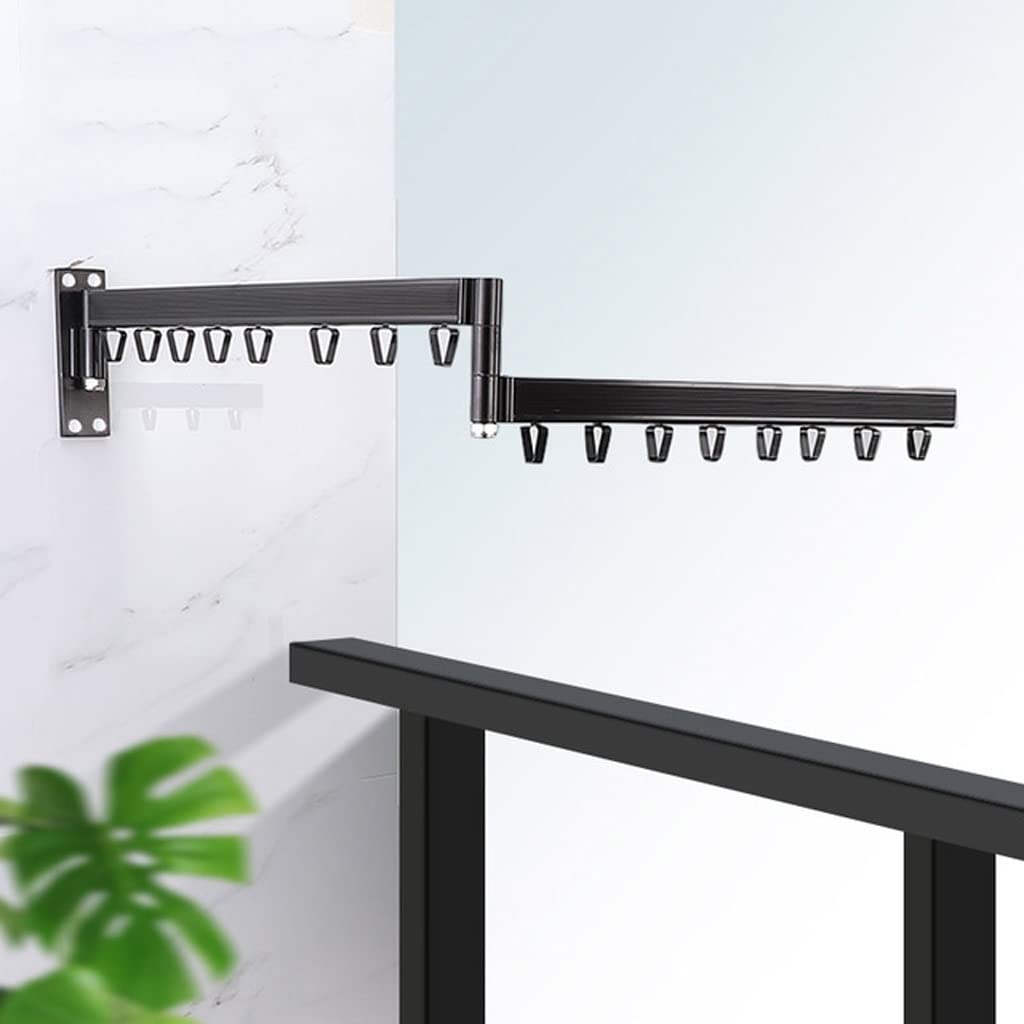 MOBYGKFY Folding Wall Mounted Clothes Hanger Outdoor Balcony Multi-function Drying Rack Retractable Invisible Folding Clothes Hanger(Svart)