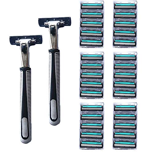 Men's hydration razor with 2 razor handles and 30 replacement razor blades