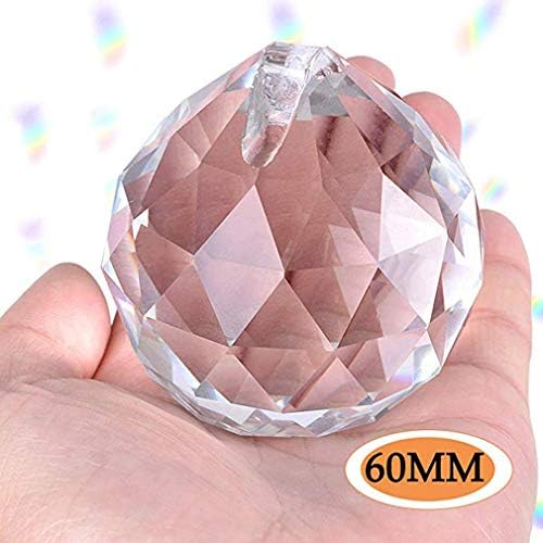 Hisredsun Crystal Prism Ball Pendant with a red lanyard, 60mm K9 Crystal Decorating Hanging Faceted Prism Balls Window Rainbow Suncatcher