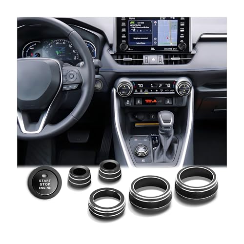 DvlynAuroa for Toyota RAV4 Hybrid/Plug-in Hybrid Accessories 2019 2020 2021 2022 2023 2024 2025, 7-Piece Aluminum Alloy Knob Cover Trim Kit - Push Start Button, AC, Volume & Drive Mode (Black)