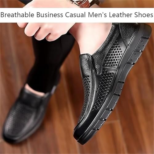 Breathable Business Casual Men's Leather Shoes, Summer Mesh Lightweight Breathable Soft Leather Moccasins Slip-On Non-Slip Driving Shoes4