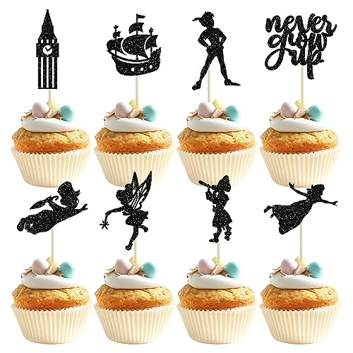 Gyufise Lot de 24 décorations Étoile pailletée Neverland P Pan - Contes de fées de nuit - Décoration de gâteau pour fête prénatale