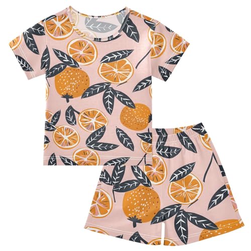 ALAZA Orange Fruit Leaf Pajamas Short Sleeve 2 Piece Sleepwear Top and Bottom Pajama Set Unisex