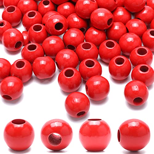 100pcs 16mm Red Wooden Beads for Craft Art Decoration and Handmade Artworks Macrame Beads (Hole:6mm)