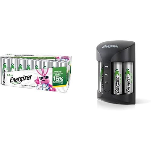 Energizer Rechargeable AA Batteries & AA/AAA Battery Charger (Recharge Pro) With 4 AA NiMH Batteries, Auto-Safety Feature, Over-charge Protection