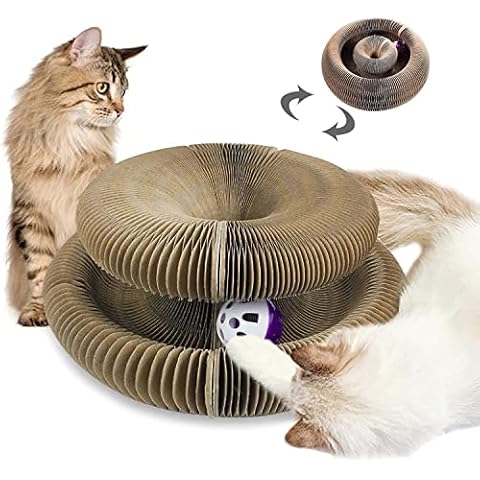 Magic Organ Cat Scratching Board, Interactive Cat Scratching Post with Toy Ball, Foldable Round Cat Kennel, Recyclable Corrugated Cardboard Material with Catnip Cover