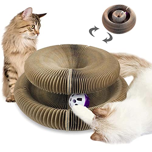 Magic Organ Cat Scratching Board, Tiragraffi per Gatti Interattiva con Palla Giocattolo, Cuccia per Gatti Rotondo Pieghevole, Materiale in Cartone Ondulato Riciclabile, con Erba Gatta