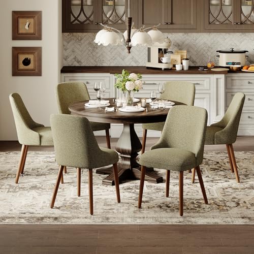Image of MALOL Dining Room Chair Set of 6, Upholstered Kitchen Chairs with Wood Legs, High-Back Padded Dining Chairs for Dining Room /Restaurant /Cafe, Green