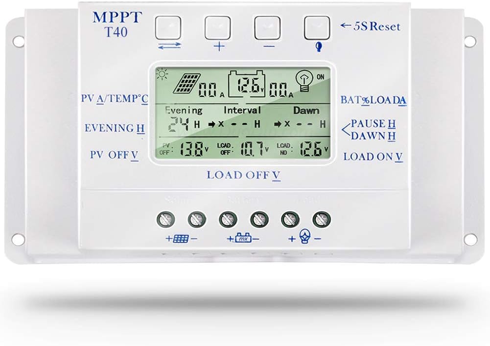 MPPT T-40 Solar Charge Controller 12V 24V for Max 48V Input with LCD Display ,Compatible MPPT Charge Controller PWM Intelligent / Efficient / Energy Saving