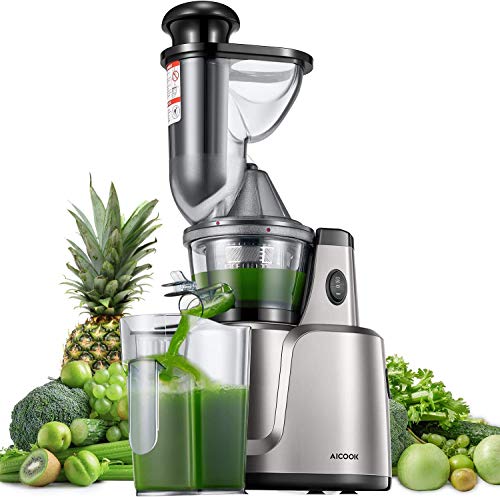 Entsafter AICOOK, 3-In-1-Slow Juicer für Gemüse und Obst, Babynahrung und Eiscreme, 75 mm Wide Mouth, Weniges Geräusch&Saftrezepte,&Vorreinigung, Vertikal