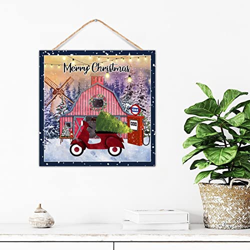 Plaque murale Merry Christmas camion rouge en bois déco suspendue Noël 30cm