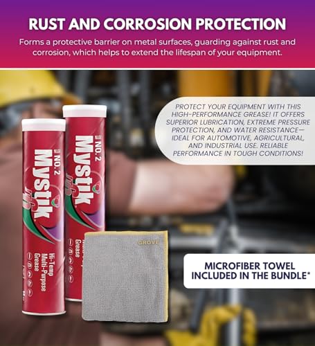 Image of Mystik JT-6 EP Lithium Grease 14 oz Bundle with Microfiber Cloth - Multi-Purpose Grease for Industrial, Mining & Construction Applications - Superior Protection for Wheel Bearings - (3 Items)