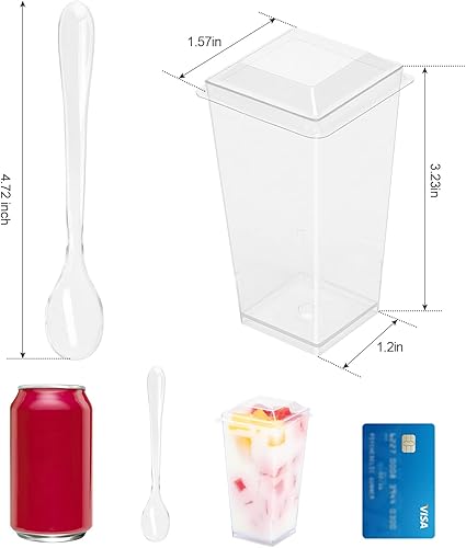 Miniatura 2 de Paquete de 200 tazas cuadradas de plástico de 5 onzas con cucharas, tazas de yogur para parfait para fiesta, mini tazas de postre con cucharas,