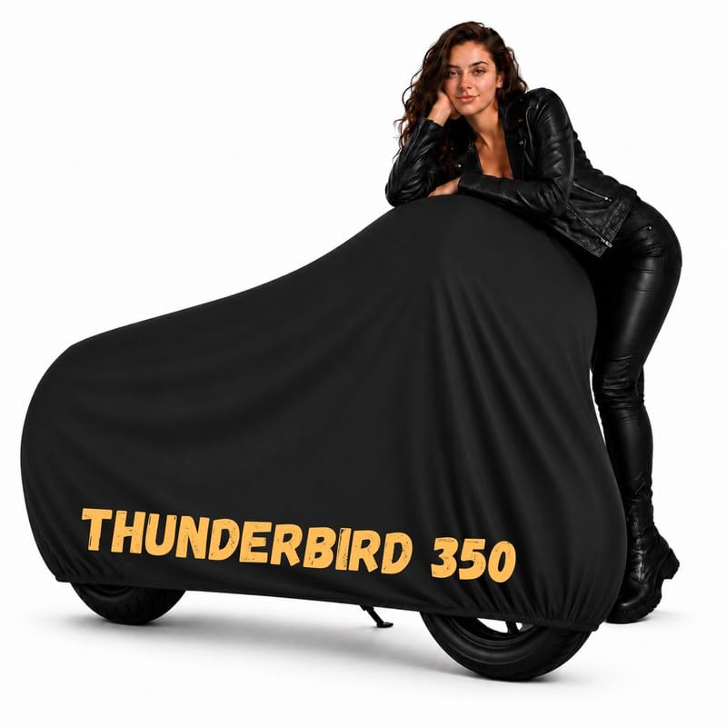 Image of Puroma Waterproof Bike Cover Compatible with Thunderbolt 350 | All Weather Protection from Rain, Dust, & Scratches with Mirror Pockets & Buckle Belt, Black