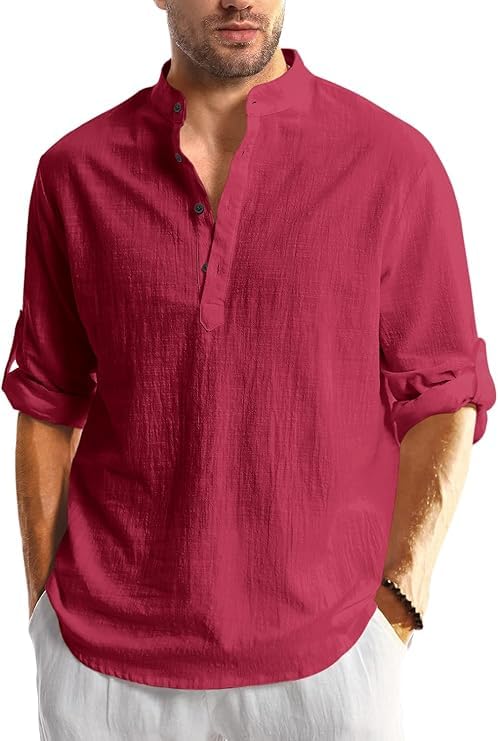 Image of Men's Full Sleeve Beige Color Cotton Blend Mandarin Slim Fit Shirt Style Kurta for Men and Boys