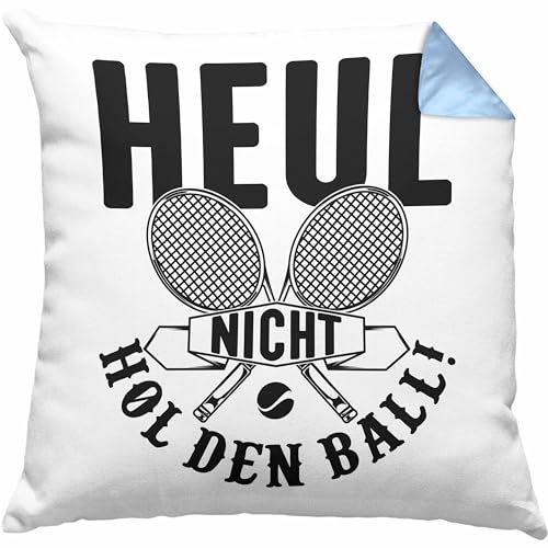 Trendation Tischtennis Kissen mit Füllung 40x40 Geschenk Tischtenniss-Spieler Geschenkidee Heul Nicht HOL Den Ball (Blau)