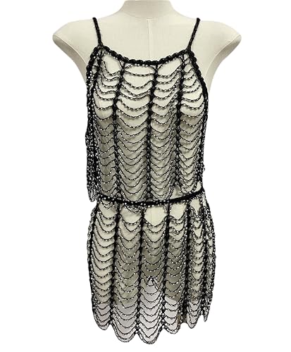 Hand Crochet Sweater Mesh Hollow Out Halter Tops Beach Swimwear Bikini Coverup Sets for Women Grils with Beads3