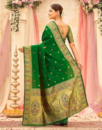 Image of SIRIL Women's Weaving Paithani Silk Saree With Unstitched Blouse Piece