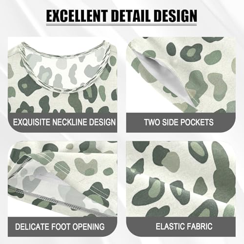 senya Short Sleeve Pajamas Sets Summer Cotton Sleepwear Green Leopard Print Pale4