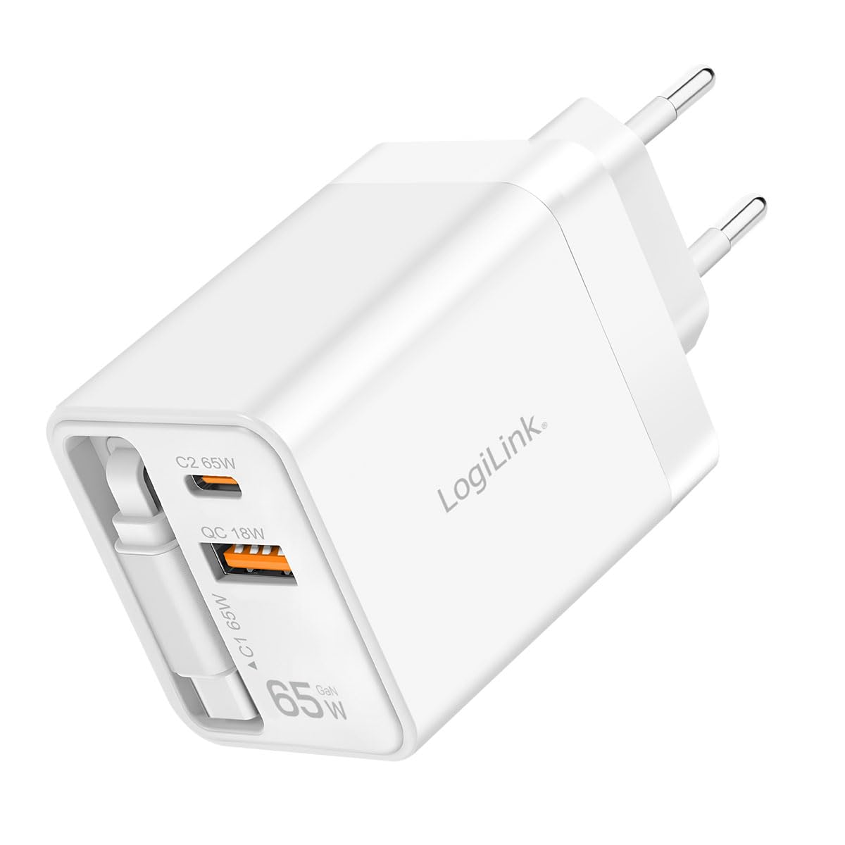 LogiLink GaN - Caricabatterie da 65 W, Quickcharge (QC), PowerDelivery (PD), sovracorrente, surriscaldamento, sovraccarico, sovratensione, sovraccarico e cortocircuito