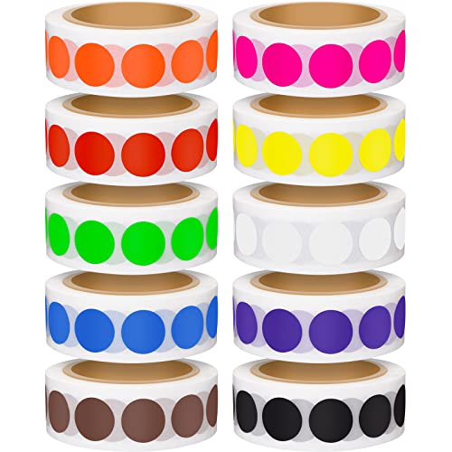 Étiquettes rondes de 1,27 cm en lot de 5000 pastilles de 10 couleurs pour stock