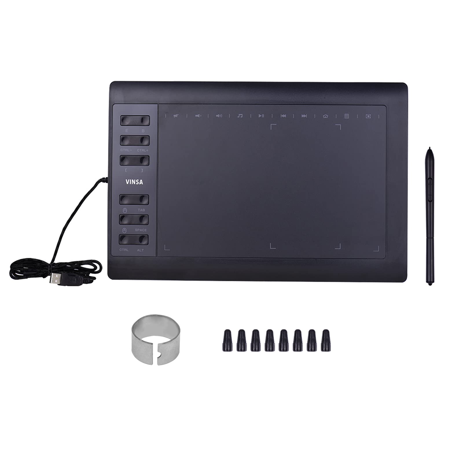 Irfora Tableta de Dibujo de gráficos Profesional de 10x6 Pulgadas 12 Teclas rápidas con 8192 Niveles Stylus sin batería / 8pcs Nibs/Soporte para Clip de lápiz Conexión de PC/computadora portátil
